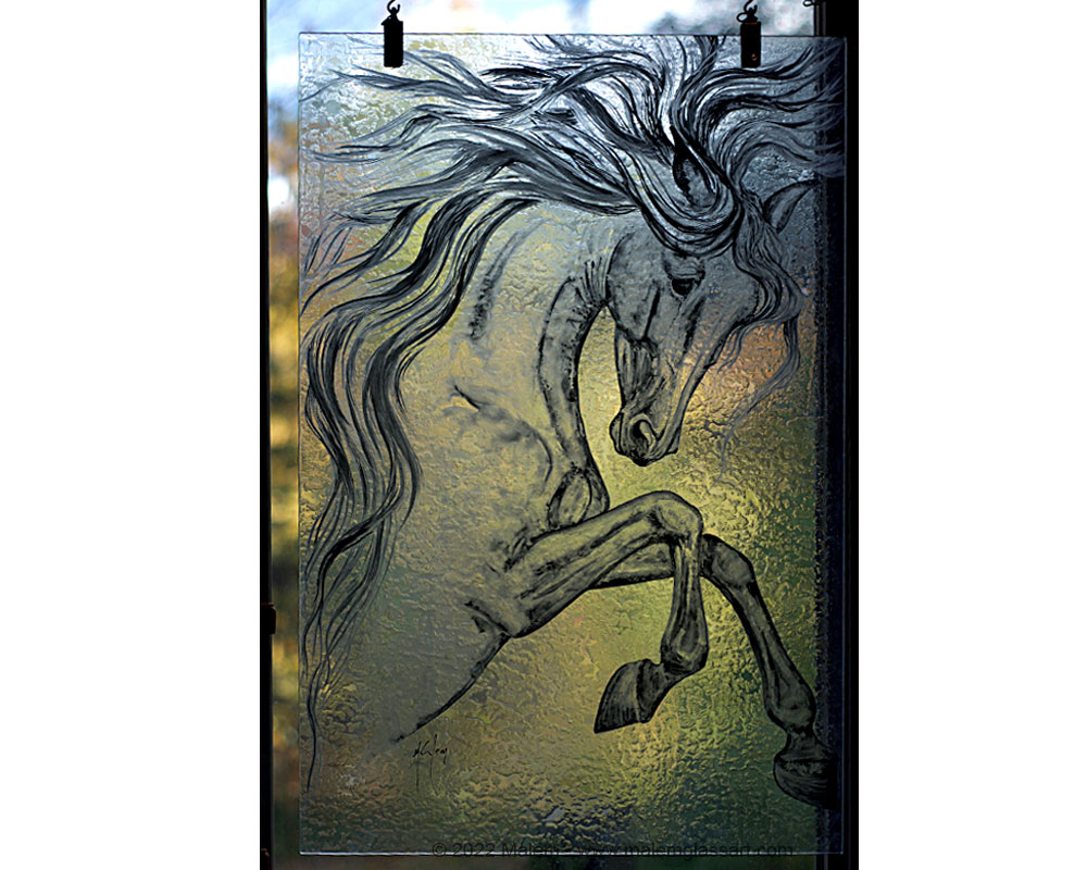 Horse Rearing Stained Glass Painting on a fall afternoon